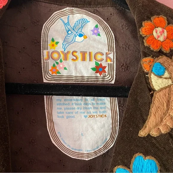 1970 Johnny Was Vintage Joystick Embroidered Brown Corduroy Blazer Jacket Large - Picture 9 of 13